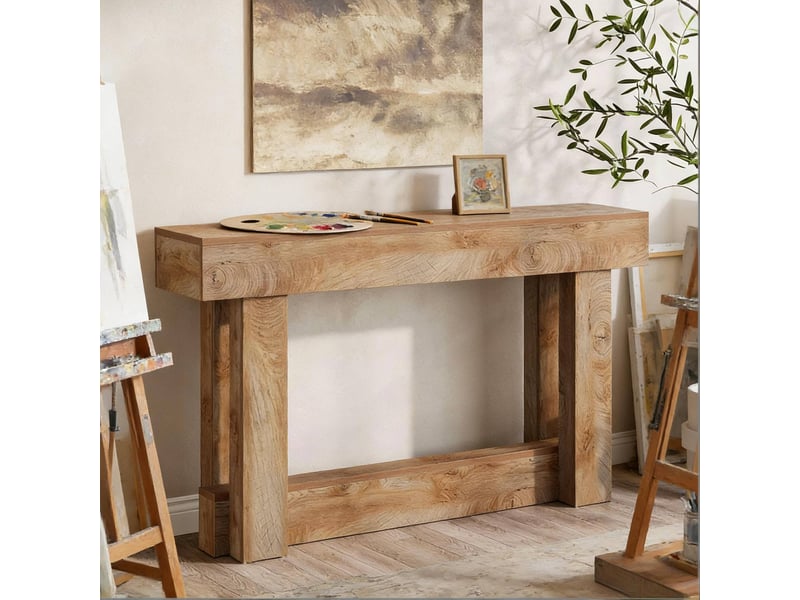  Console d’entrée à 2 niveaux 160 x 30 x 85 cm en bois, marron chêne clair  - Conforama E