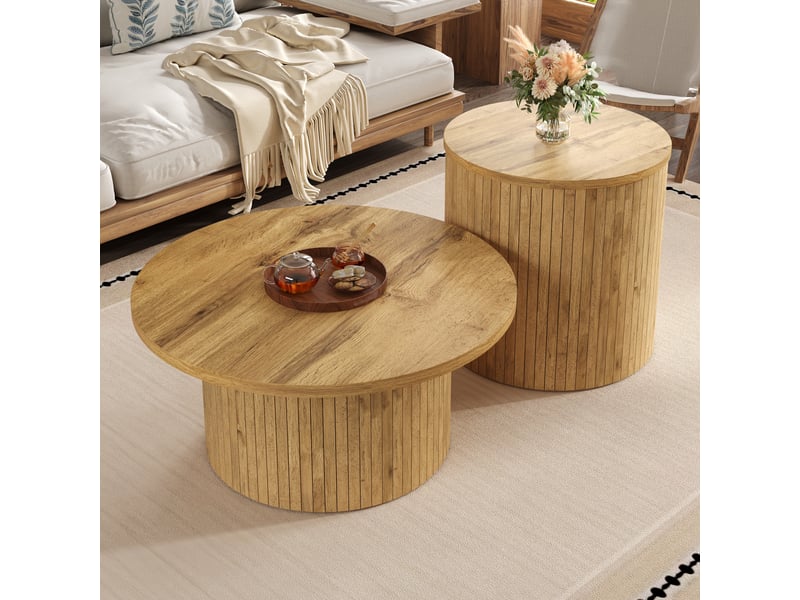  Table basse gigogne ronde naturel - 75x75 cm mdf table basse naturel - Conforama E