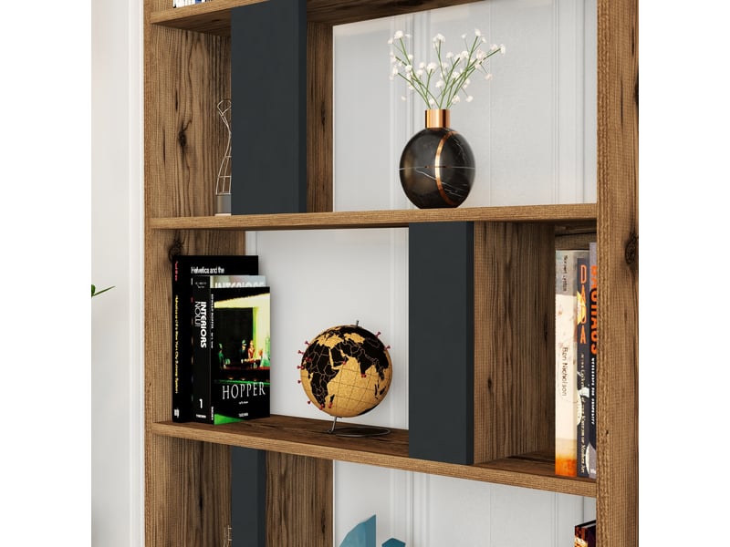 Bibliothèque 5 étagères effet bois noyer et gris anthracite boby  - Conforama D