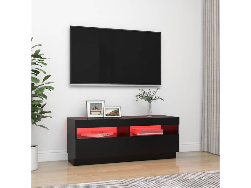  Meuble tv - banc tv - meuble de rangement avec lumières led noir 100x35x40 cm  - Conforama C