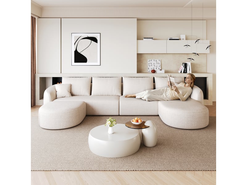 Canapé d'angle en u blanc xxl 336cm modulable en mousse compressée sans montage pour salon - Conforama D