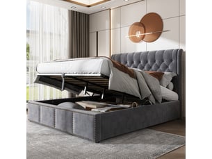 Lit coffre 140x200 cm <strong>HAVRYA</strong> <strong></strong> coloris gris