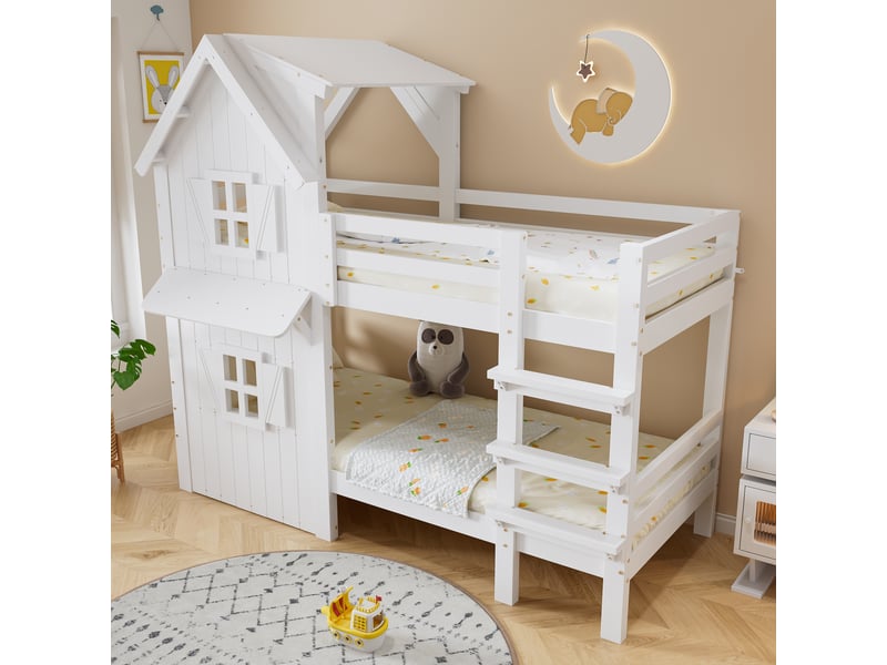  Lit superposé 90x200 cm coloris blanc pin lit enfant blanc - Conforama E