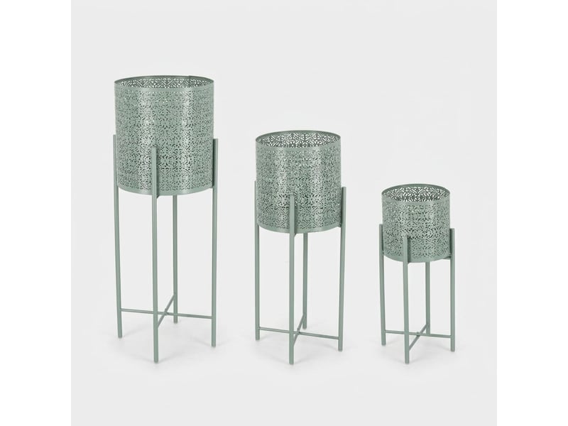  Lot de 3 porte-pots hauts en acier kalidas yes - vert foncé  - Conforama A