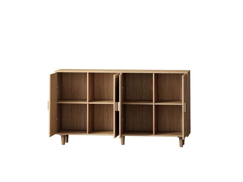  Buffet modèle rattan 158 cm, armoire 4 portes, rangement décoratif élégant pour salon chambre bureau  - Conforama E