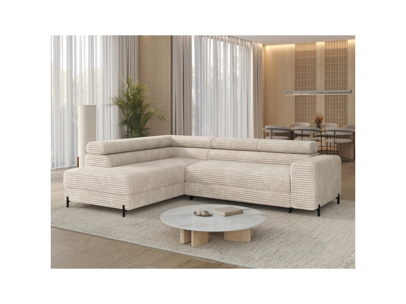  Canapé d'angle colesia convertible 5 places beige velours côtelé – gauche – 274x200cm  - Conforama B