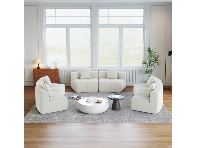  Canapé modulable 6 places modenvie semi-circulaire en chenille beige 444,5 x 222 cm  - Conforama E