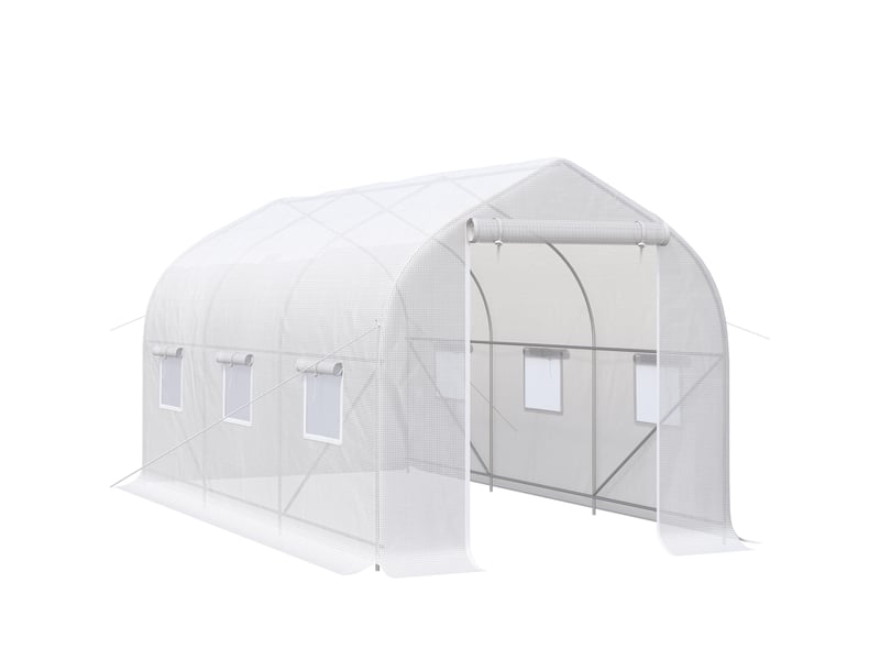  Serre tunnel de jardin 8m², serre de jardin tunnel avec 1 portes et 6 fenêtres, bâche pe 140gm² 400x200x200cm blanc  - Conforama B
