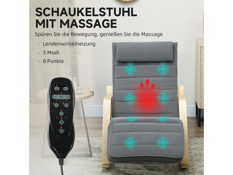  Fauteuil à bascule massant en tissu velours gris avec chauffage lombaire  - Conforama E