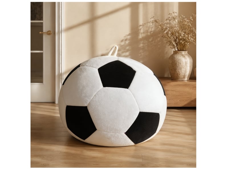 Pouf ballon de football 100x80 cm confort lounge salon, mousse de rembourrage, flanelle,coloris blanc+noir - Conforama B