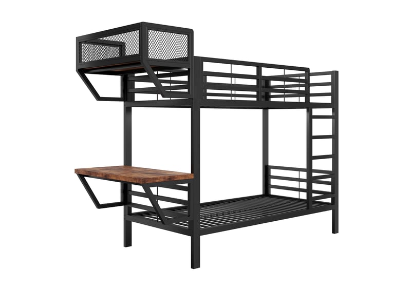  Lit mezzanine 90 x 200 cm, bureau et étagères intégrés, échelle, sommier à lattes, couchage gain de place enfant et adulte, métal, noir ABC - Conforama D