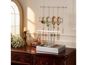Organiseur à bijoux avec support, porte-boucles d’oreilles, colliers, bracelets, montres et bagues