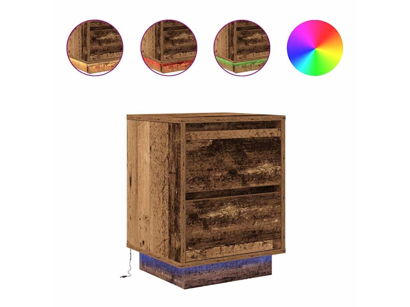 Lot de 2 tables de chevet - cabinet de chevet - table de nuit avec lumières led vieux bois 38x34x50 cm  - Conforama A