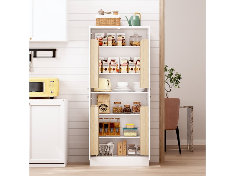 Armoire de cuisine haute blanche, garde-manger 4 portes, étagères réglables, 76x42x180cm - Conforama E