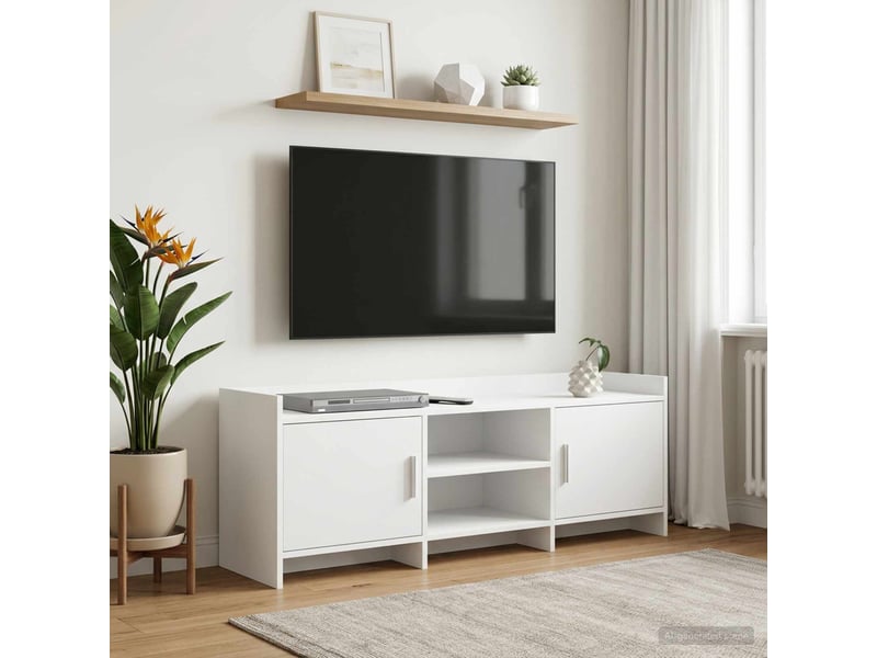  Meuble tv - banc tv - meuble de rangement 130 x 33 x 47 cm blanc bois d'ingénierie  - Conforama B