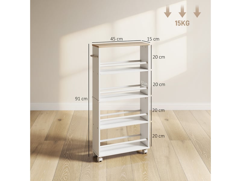  Desserte à roulettes à 4 niveaux avec poignée blanc 45 x 15 x 91 cm  - Conforama C