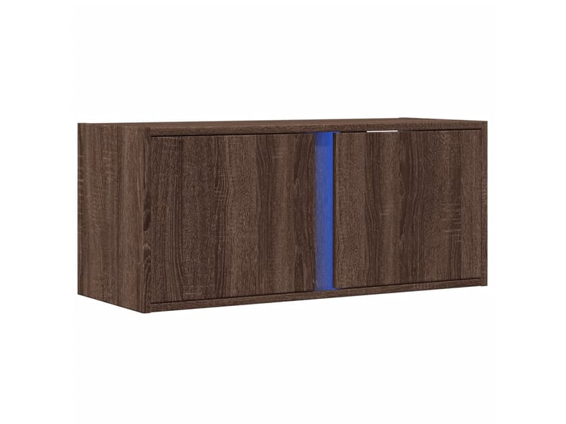  Meuble tv - banc tv - meuble de rangement mural avec lumières led chêne marron 80x31x35 cm  - Conforama C