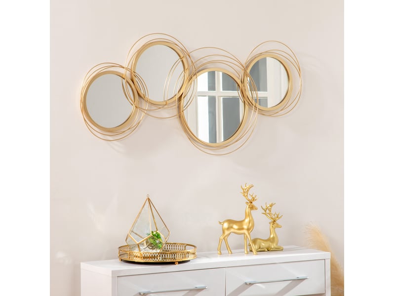  Ensemble de 4 miroirs muraux ronds 107x56 cm métal doré  - Conforama B