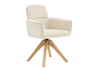Ensemble de 2 chaises wabi-sabi pivot 360°, damier crème, pieds bois massif carrés – cuisine ouverte ou bureau