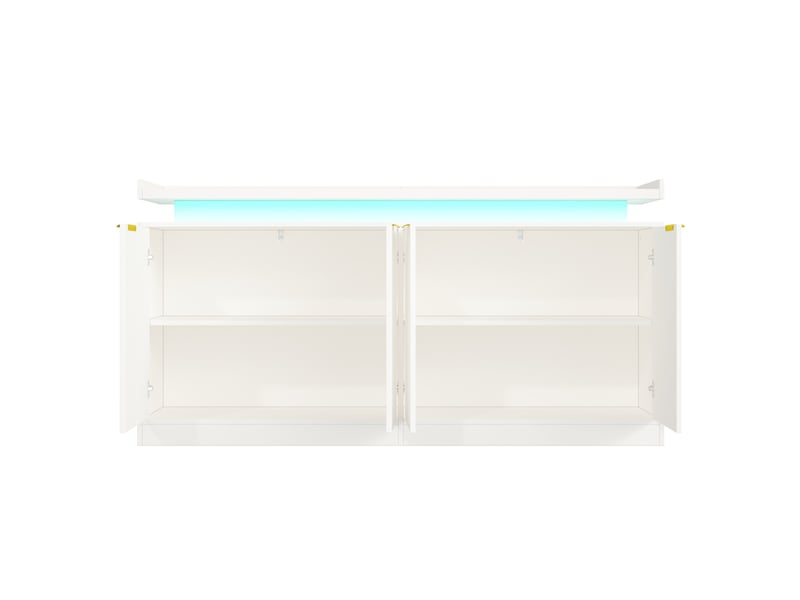  Buffet 4 portes 160 x 39 x 83 cm – blanc – éclairage led rgb et rangement pour salle à manger et salon  - Conforama E