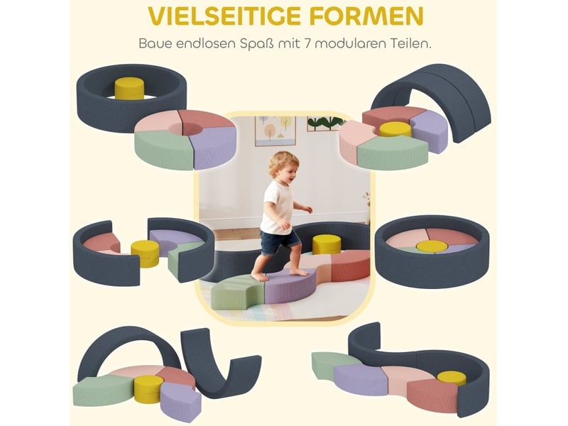  Set de 7 blocs de motricité souples 107x107x30 cm multicolore en mousse, housse lavable et amovible  - Conforama D