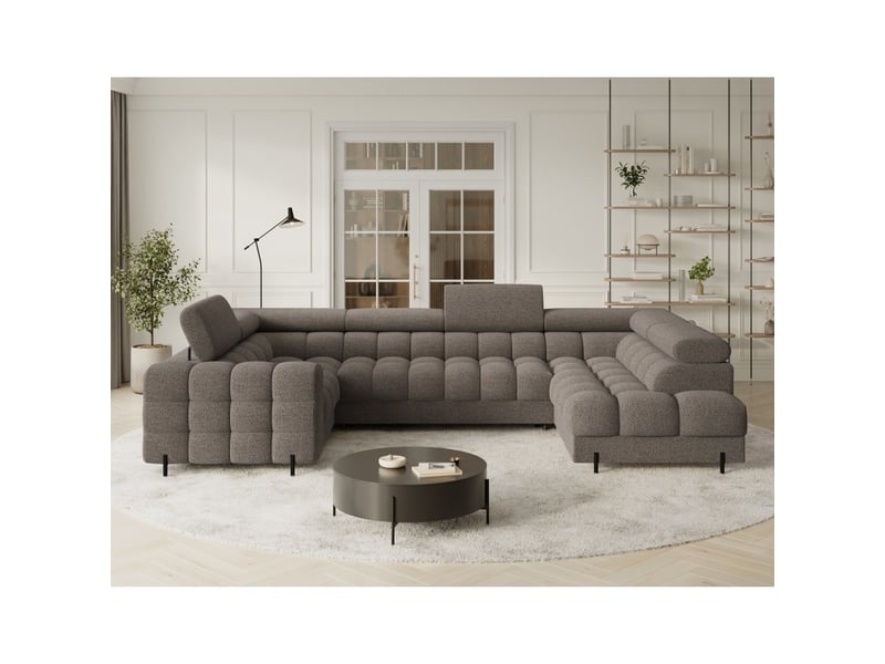  Canapé panoramique convertible factory 3 places marron – angle droit avec coffre  - Conforama E