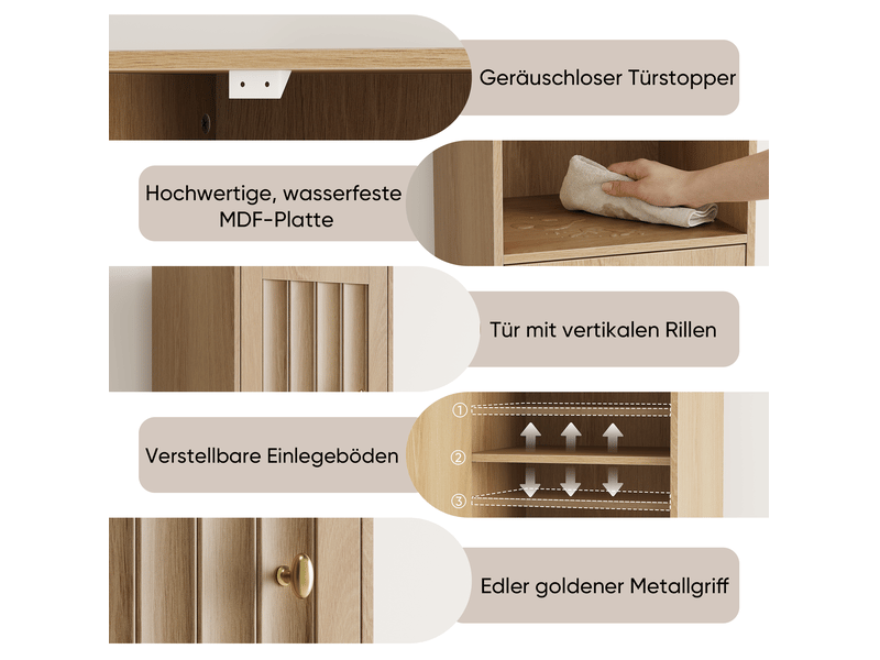  Meuble de salle de bain 32x30x169 cm, 2 portes, rangement ouvert, pour salle de bain, cuisine, mdf, couleur chêne  - Conforama E