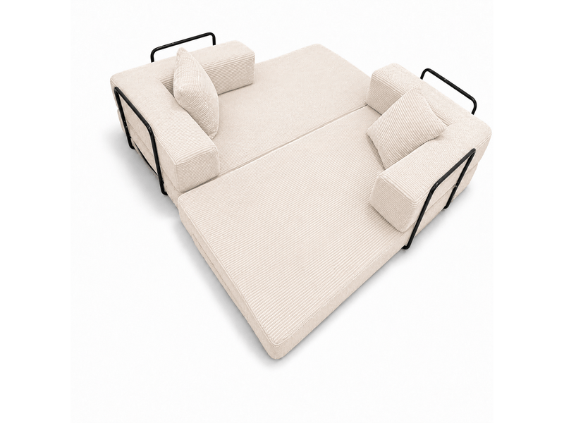  Canapé de sol corda, blanc, convertible en lit, coussins, accoudoirs, tissu velours côtelé  - Conforama E