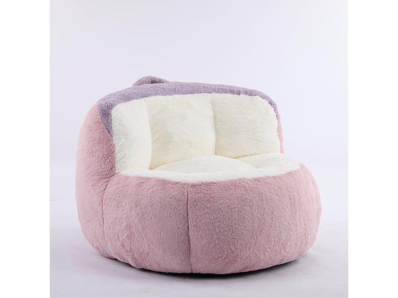  Pouf géant,106x110x77 cm,avec poignée,fausse fourrure,rose, blanc et violet  - Conforama A