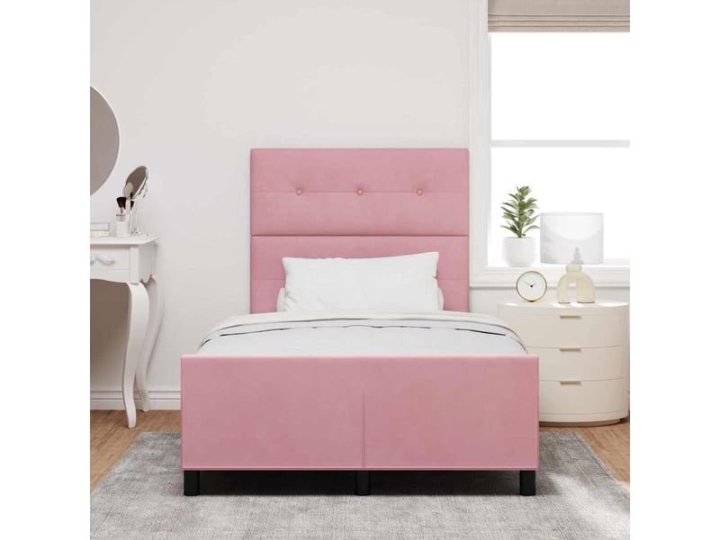  Lit double- lit adulte -  lit à ressorts avec tête de lit rose 120 x 190 cm velours  - Conforama B