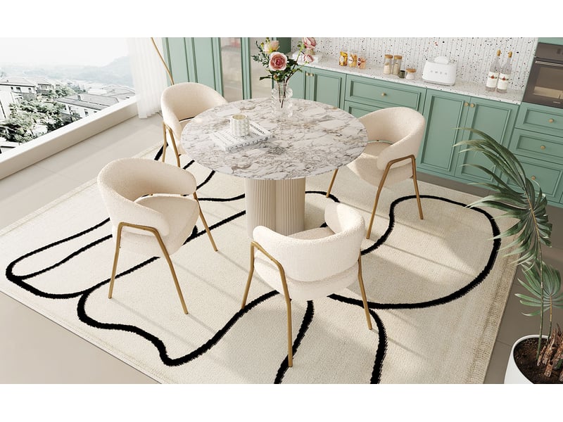 Chaises de salle à manger 4 pièces - ensemble de chaises modernes en tissu effet laine blanc avec pieds dorés, 49x48x78 cm - Conforama D