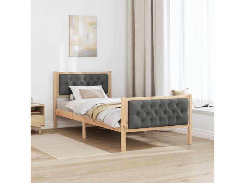  Lit simple- lit adulte -  cadre de lit avec tête de lit gris foncé 90 x 200 cm pin massif  - Conforama C