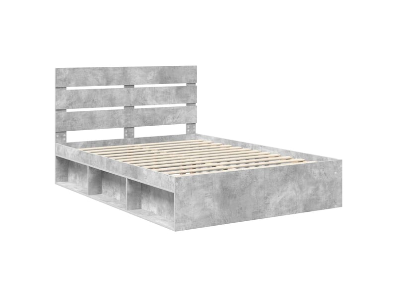  Lit double- lit adulte -  cadre de lit gris béton 150 x 200 cm bois de pin massif  - Conforama C