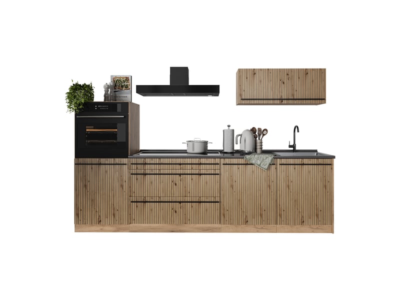 Vicco cuisine, chêne artisanchêne doré, 280cm plan de travail anthracite  - Conforama E