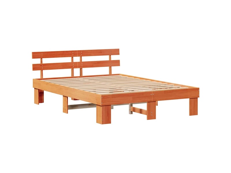 Lit double- lit adulte - cadre de lit avec tête de lit brun 150 x 200 cm pin massif - Conforama C