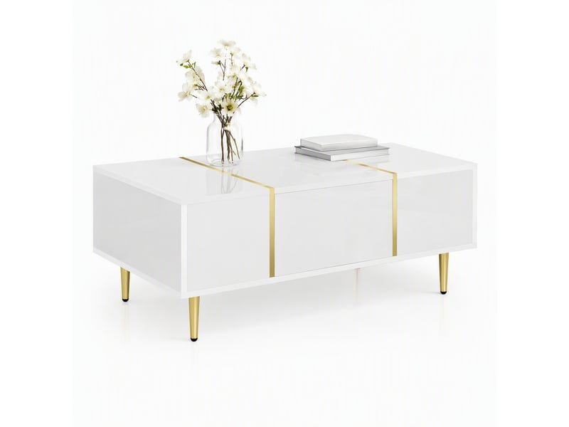  Table basse avec 2 tiroirs pour salon en mdf 100×60×41,5 cm blanc haute brillance  - Conforama A