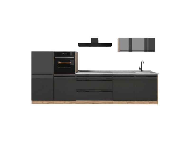  Vicco cuisine, anthracite haute brillancechêne doré, 340cm plan de travail marbre  - Conforama A