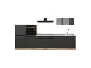 Vicco cuisine, anthracite haute brillancechêne doré, 340cm plan de travail marbre