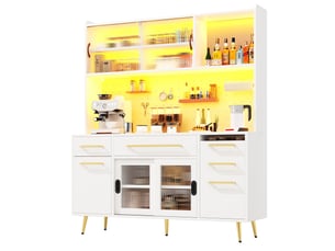 Buffet de cuisine avec led, 2 tiroirs et porte coulissante, blanc, 145x39x171 cm