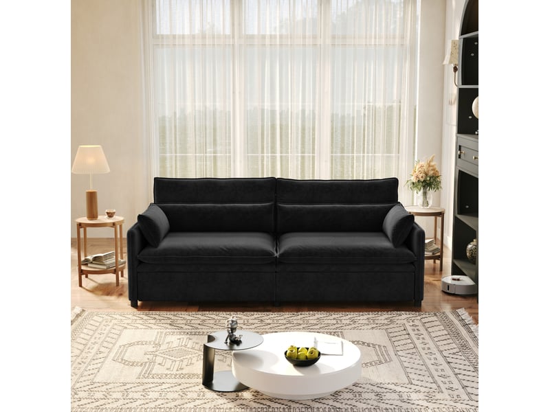  Canapé convertible 3 places 3 en 1 avec coffre de rangement, dossier réglable et coussins mobiles en chenille noir  - Conforama D