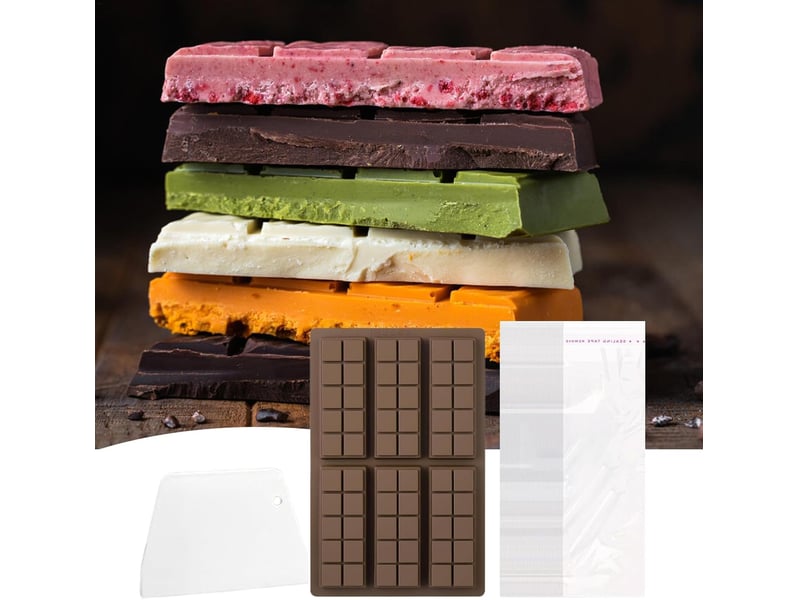  Ensemble de deux ustensiles de pâtisserie résistants à la chaleur moules à chocolat en silicone alimentaire 2 moules + 100 sachets opp + 1 raclette  - Conforama E