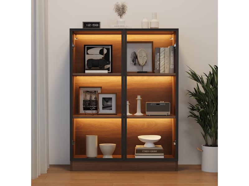  Vitrine en verre - 32x80x106 cm - vitrine de rangement multifonctionnelle avec éclairage led - naturel  - Conforama C