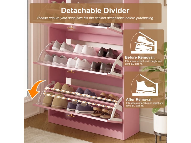  Meuble à chaussures 80 x 24 x 178,5 cm – 3 abattants modulables et panneau perforé – mdf - rose  - Conforama D