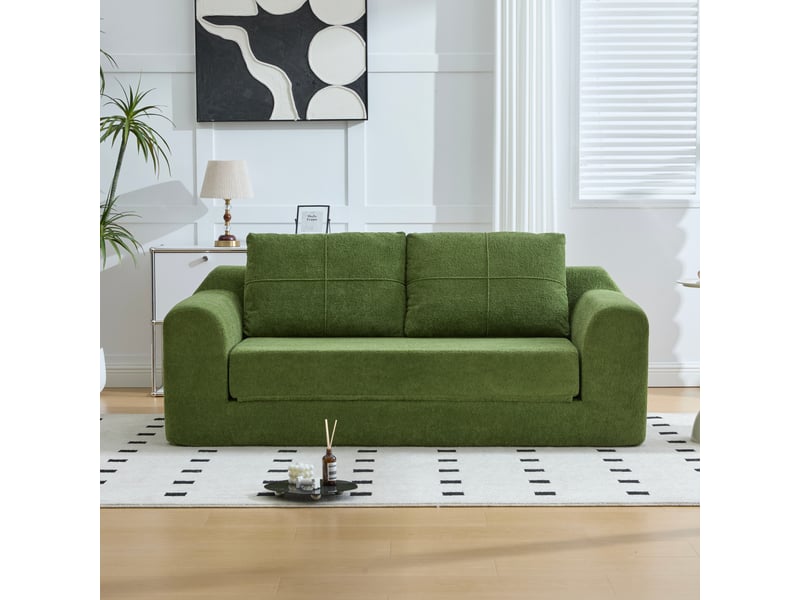  Canapé convertible, canapé-lit, vert, format compressé, sans structure, pliable, pour salon et séjour, 179 x 95 x 79 cm  - Conforama A