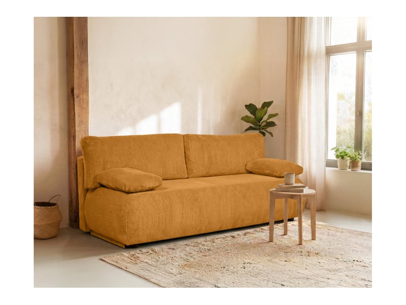Canapé droit veluto convertible avec coffre en velours côtelé - jaune moutarde VELUTO - Conforama B