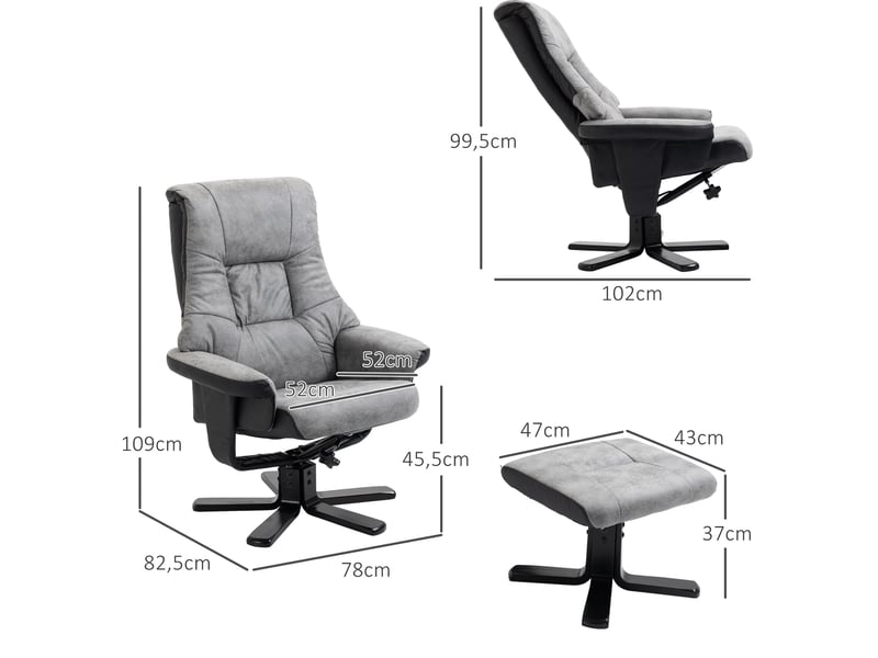  Fauteuil relax ulevr pivotant 360° inclinable 135° avec repose-pieds, microfibre grise, 78 x 82,5 x 109 cm  - Conforama C