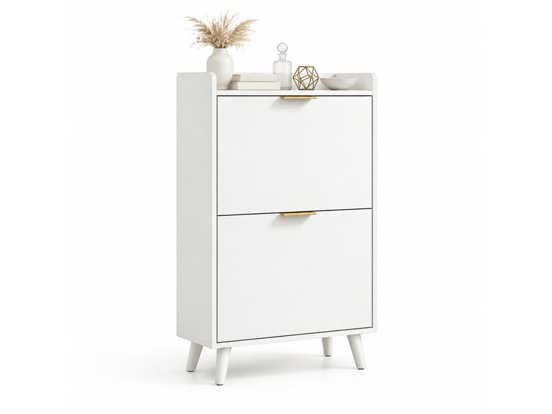  Meuble à chaussures 70l x 30p x 120h cm en panneau de particules avec 2 portes rabattables blanc chicfurn  - Conforama A