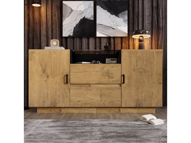  Buffet effet chêne avec deux tiroirs, deux placards et niche ouverte, 140 cm  - Conforama E