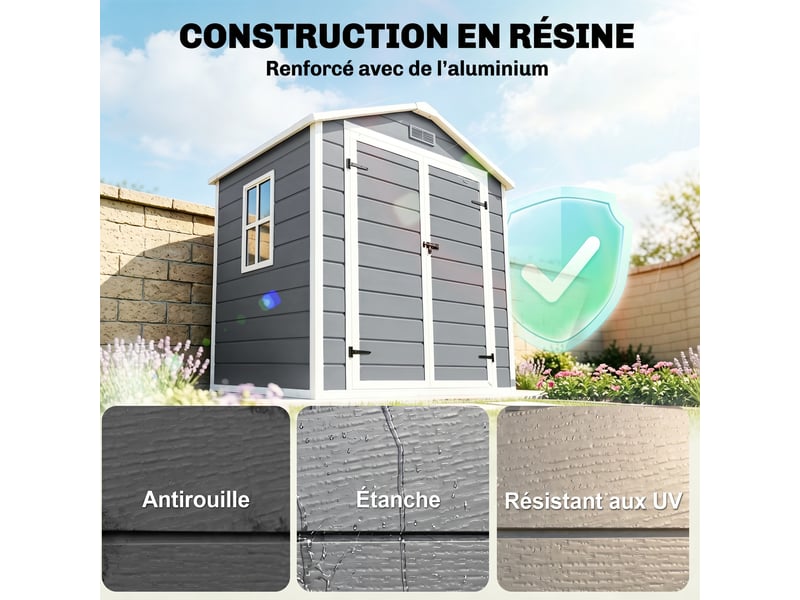  Abri de jardin en polypropylène 2,12 m² avec double porte, fenêtre et aération  - Conforama R