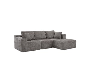 Canapé d'angle ulevr modulable 3 places 261 x 164 cm, méridienne, assise profonde, porte-gobelets, chenille gris foncé